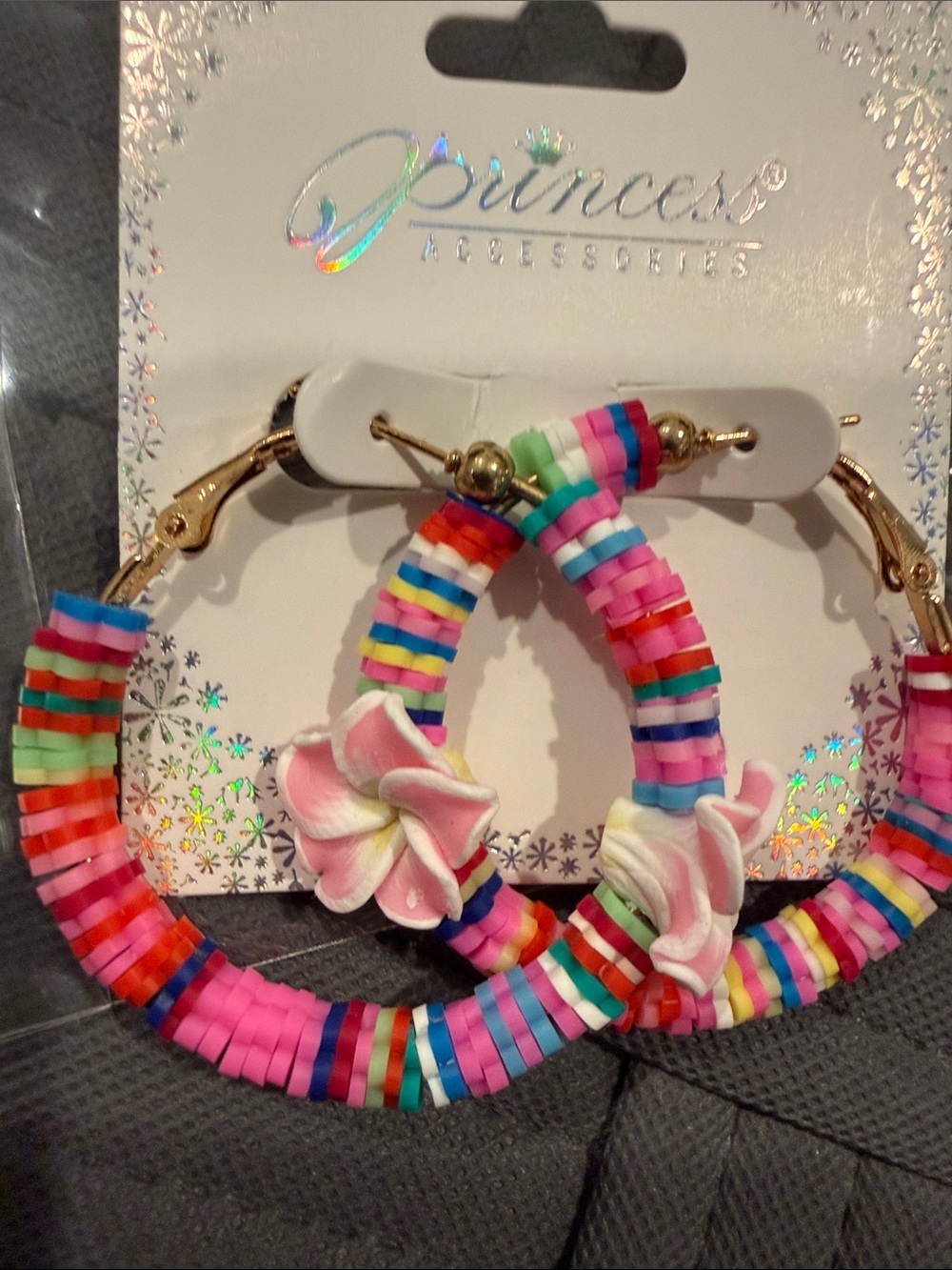 Pink Flower Hoop Earrings